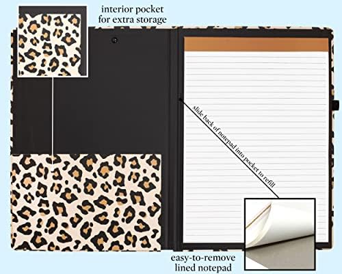 Čeličana & amp; Co slatka međuspremnik Folio sa Dopunjivo obložen Notepad i unutrašnjost Storage džep, Padfolio za rad, Leopard