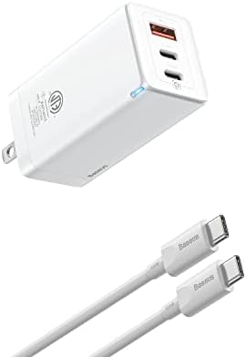 USB C punjač, ​​Baseus 65W USB C Zidni punjač, ​​3 portove Sklopivi garnjak, brz punjač za iPhone