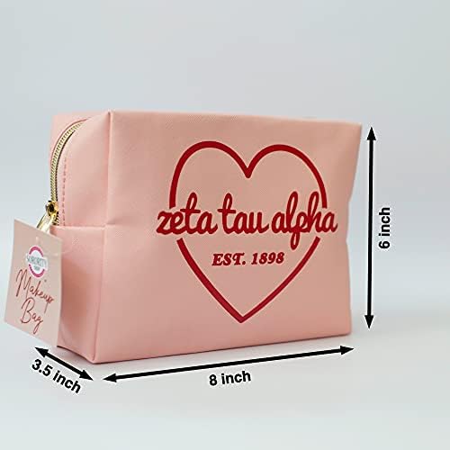 Alpha Gamma Delta šminka - AGD sorority ružičasta torba za šminku sa crvenim srčanim logotipom