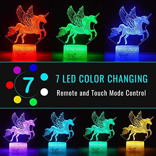 Psyco Tropix Unicorn noćna lampa za djecu, 3d svjetlo 7 boja se mijenja s daljinskim idejama za praznične i