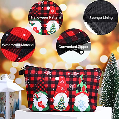 6 komada božićne poklone šminke za žene za žene Buffalo plairani kozmetički torbica Sretan božićni gnomi Elk Goodie torbe Dvostrano tiskano vodootporno putni toaletni toaletni toaletni torbe za poklone