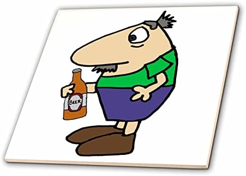 3drose slatki smiješni Stari Brkat čovek koji pije pivo Cartoon-Tiles