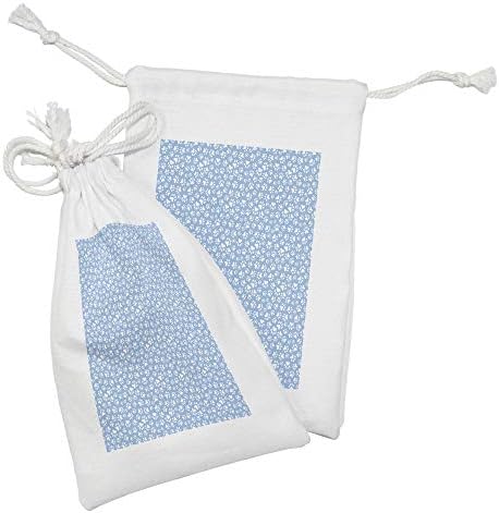 Ambesonne šapska tkanina TOUCK Set od 2, tema na životinjama sa stopama za kućne ljubimce na plavom toniranom pozadini, malu vrećicu za vuču za toaletne potrepštine, 9 x 6, nebesko plavo i bijelo