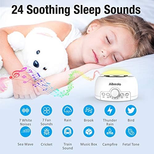 Aibaoolo White Machine, zvuk za spavanje za djecu za djecu za djecu, 24 prirodne zvukove terapije, noćna