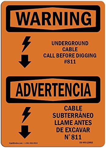 OSHA znak upozorenja - podzemni kabelski poziv 811 dvojezični | Aluminijski znak | Zaštitite svoje poslovanje,