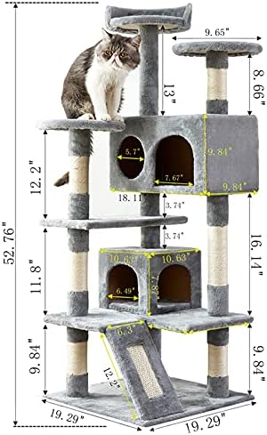 Cat Tower, 52,76 inča CAT Drvo sa sisalnom pločom za grebanje, višenamjenska mačja stablo sa podstavljenom platformom, 2 luksuzni Condos, za mače, za kućne ljubimce, u zatvorenom aktivnost