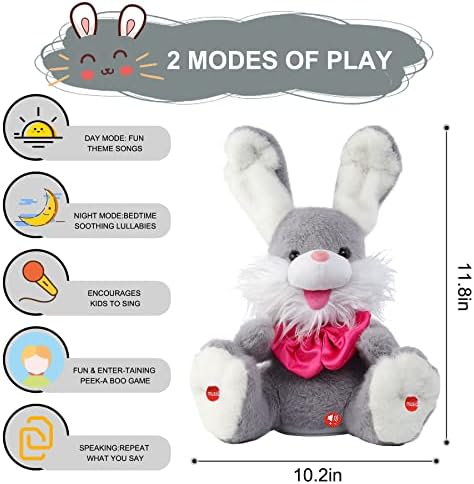 Miaodam Peek-a Boo Bunny igračke za mališane 1-3, zeko punjena životinja ponavlja ono što vi kažete,