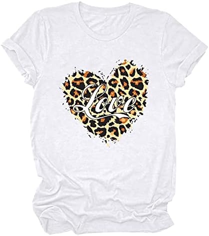 Valentinov par vrhova za žene kratki rukav Crewneck majica Leopard Love Heart Ispis bluza Ljeto udobne tuničke
