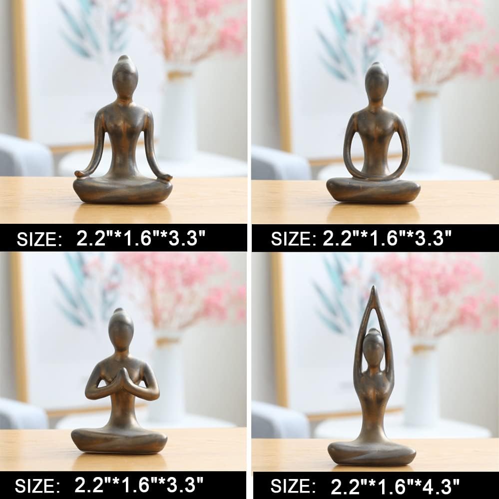 Owmell Lot 4 meditacije joga pozira spisue figurine keramičke joge figur dekor - patina zlato