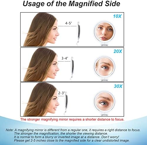 AMISCE 20x ogledalo za uvećanje, ručno ogledalo za putovanja - ručno ogledalo sa 2 strane sa uvećanjem od 1x 20x & podesiva ručka/postolje, prenosivo malo ogledalo za šminkanje za putovanja, ženski poklon za majke
