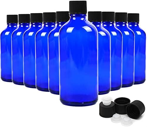 Mladgever 10 Pakovanje 4 unce prazne staklene boce sa poklopcima, kobaltnim plavim spremnikom za ponovno punjenje za esencijalna ulja, ekstrakt vanilije