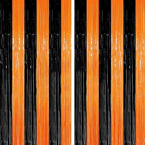 FECEDY 2kom 3ft x 8.3 ft narandžasta crna metalik šljokica folija rub zavjese Photo Booth rekvizite za Halloween