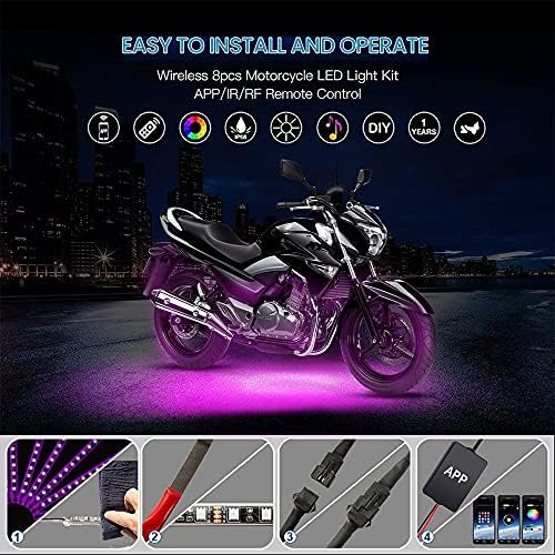 Mysic 12kom LED svjetla za motocikle, komplet LED svjetla za motocikle app kontrola RGB 16
