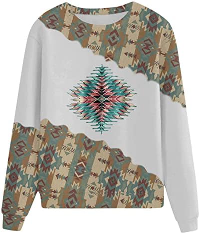 Ženski vrhovi i bluze 2023 Etnička geometrijska dugačka dugačka dugačka dugačka dukserija Retro CrewNeck pulover bluza AZTEC košulja za ispis