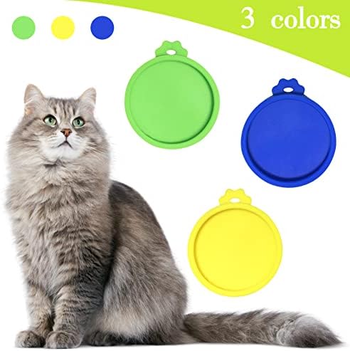 LFFfish 3 paket silikonski kućni ljubimac može prekrivane poklopce hrane za hranu, hrane za kućne ljubimce mogu poklopci za prehrambene kamence za mačke za mačku. Obuhvaćene poklopce za vanjsku unutrašnjost., Plava, žuta i zelena