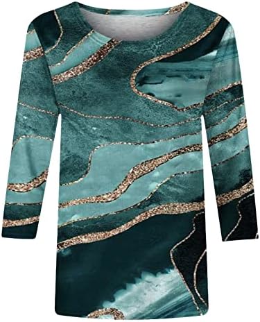Amikadom Womens Lounge T majice 3/4 rukav vrhovi ties crewneck mramorni grafički opušteno FIT Fall Ljeto T
