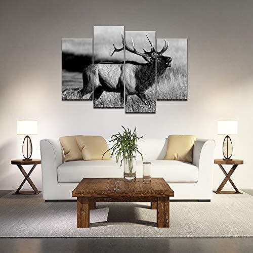 LevvArts-slika životinja od 4 komada crno-bijeli Bik Elk platno zidna umjetnička slika za dnevni boravak dekor kućne kancelarije moderni Wildlife Artwork uokvireno galerijsko platno zamotano spremno za vješanje