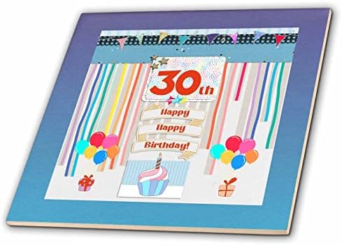 3drose slika oznake za 30. rođendan, Cupcake, svijeća, baloni, poklon, Streamer-Tiles