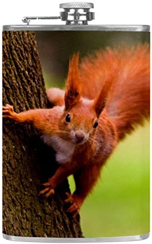 Tikvica za tečnost od nerđajućeg čelika nepropusna sa levkom 7.7 Oz kožna navlaka odlična ideja za poklon tikvica - Crvena Evroazijska veverica