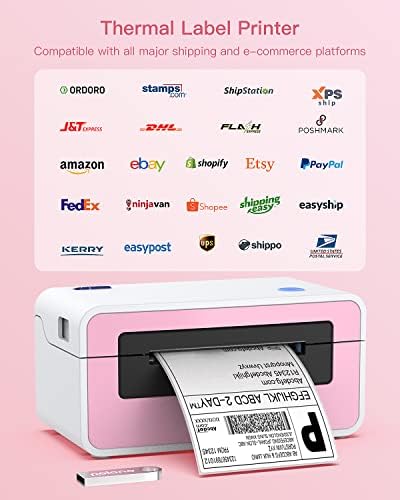POLONO štampač naljepnica za otpremu Pink, 4x6 štampač termičkih naljepnica za otpremne pakete, komercijalni