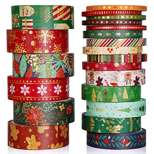 Huryfox Božić Holiday Washi Tape-21 Rolls Winter Washi zlatna folija selotejp pahuljica jelena Tree Stripe