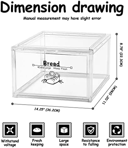 Velika kutija za hleb za kuhinjsku radnu površinu, , kanta za hleb, providna kutija za hleb za kuhinjski