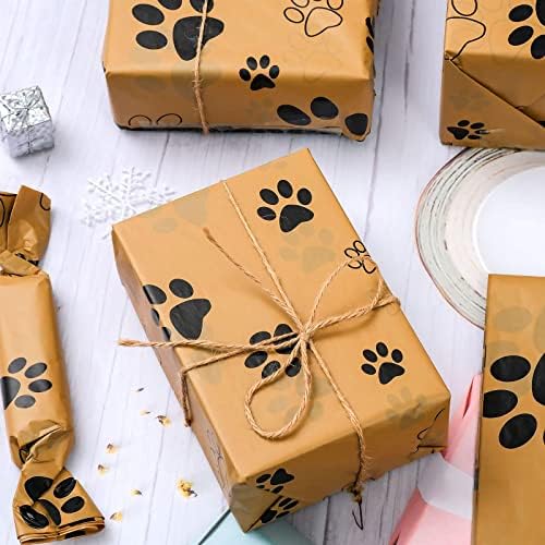 60 listova 20 x 20 inča smeđe Kraft pseće šape Print maramice za štene šape maramice za umotavanje poklona za poklon kese za umotavanje DIY rukotvorina