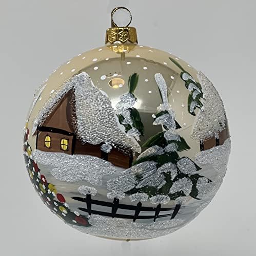 Poljska Galerija Božićni ukras, zimska vikendica, Lopta od puhanog stakla 5 inča
