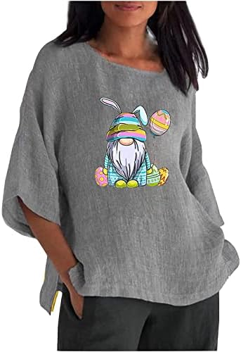 Uskršnje košulje za žene 3/4 rukava slatka GNOME grafički majica udobne labave ležerne majice pulover