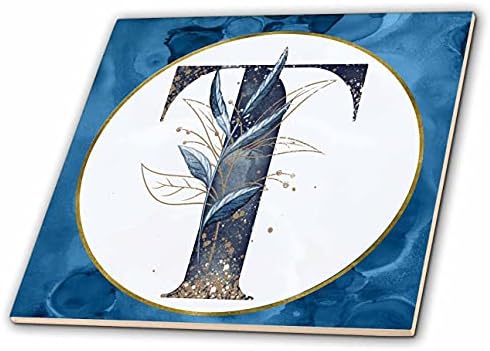 3drose Monogram t plava slika akvarelne slike zlatnih listova-pločica