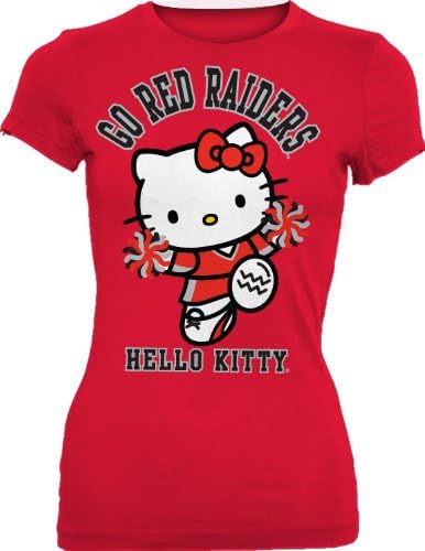 NCAA Texas Tech Red Raiders Hello Kitty Pom Pom Junior Crew Tee Shirt