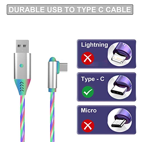 Osvetlite USB C kabel za brzo punjenje sa uključivanjem / isključivanjem, 90 stupnjeva desnog kuta