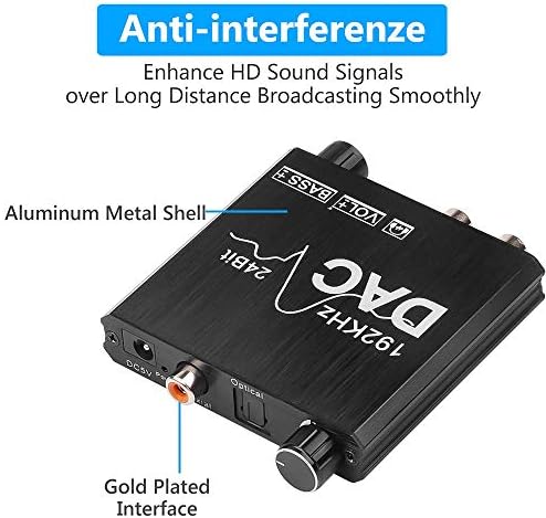 192KHz Digitalni audio pretvarač sa podešavanjem basa i zapremine, digitalni SPDIF / optički / koaksijalni