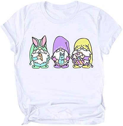 Smiješno uskršnja majica Žene Slatke Gnomes Bunny Jajaši ispisane majice Loose FIT Okrugli izrez
