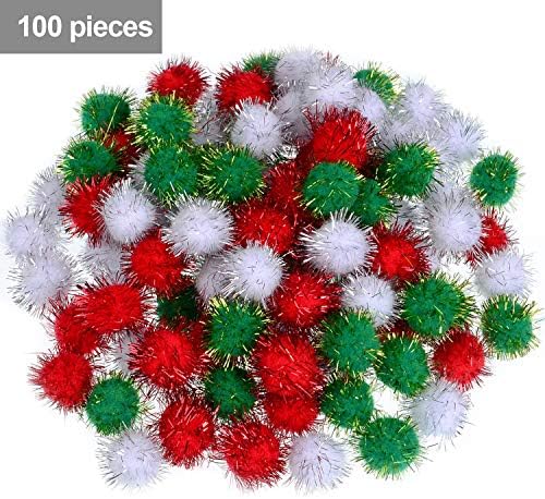 Božićni pom Poms Glitter Mali mini pom Poms za umjetničke zanate DIY Green bijele i crvene