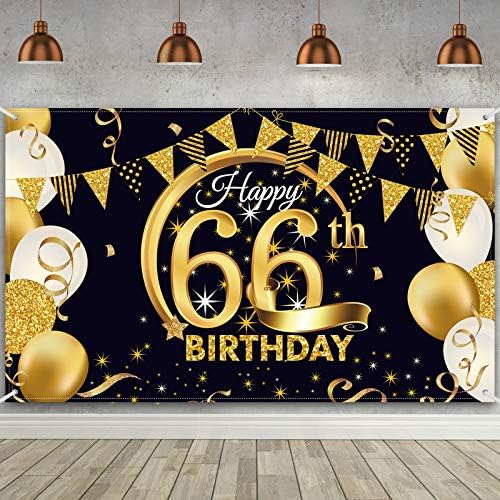 66. rođendanski dekoracija, ekstra velik tkanini crni zlatni poster za 66. godišnjica Fotografija Booth