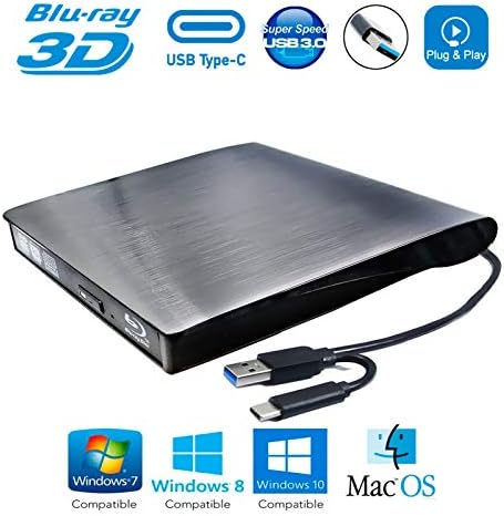 USB-C prijenosni eksterni Blu-ray uređaj za reprodukciju, za Lenovo Laptop ThinkPad X1 Yoga Carbon 480 490 T490 E15 IdeaPad 3 340 S340 S145 L340, Skočni prozor 6X 3D BD-R RE DL TL QL 8x DVD+-RW RAM Burner