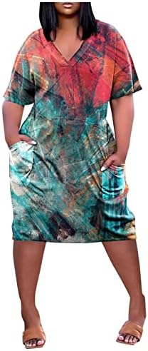 Miashui slatka sarafan žene Casual Plus Size v haljine za vrat kratki rukav koljeno štampana linija