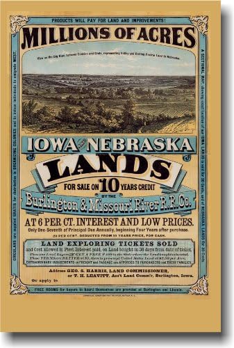 Milioni hektara-Ajova & Nebraska - Vintage Reprint Westward proširenje Poster