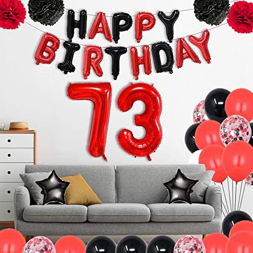 Yujiaonly 73RD Rođendanski ukrasi za rođendan-Sretan rođendan folija banner crveni broj 73 sretan rođendan