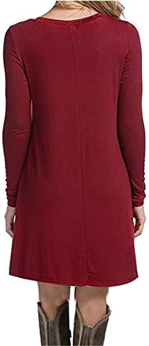 Andongnywell ženski džepovi dugih rukava Casual Swing majica haljine čvrste boje Jednostavna haljina