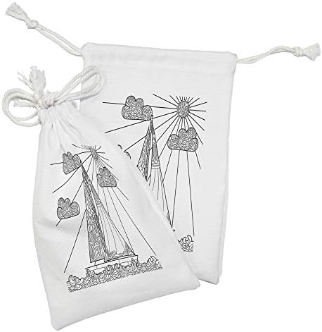 Ambesonne nautička torbica set od 2, čamca za puštanje na talasima ukrašene značajke u oceanskoj temi umjetnosti, male torbe za vuču za toaletne potrepštine, crne bijele boje