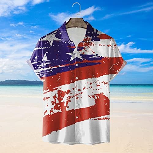 XXBR havajske majice za muškarce, dugme za neovisnost s kratkim rukavima dolje ljetna majica opuštena-fit casual