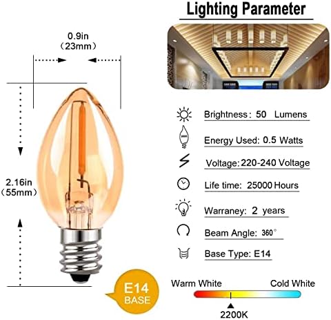 AKSPET Fengyan kućne sijalice 5kom AC110V / 220v E14 LED sveća Edison sijalica C7 0.5 W Amber