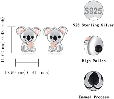 925 Sterling Silver naušnice za životinje: hipoalergeni slatki Koala medvjed jednorog zeko Sova leptir Panda