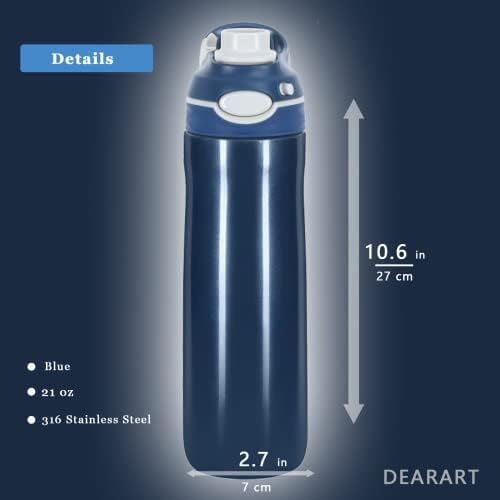 DEARART 22oz plava izolovana flaša za vodu bez slamke, vakuumski materijal od nerđajućeg čelika,