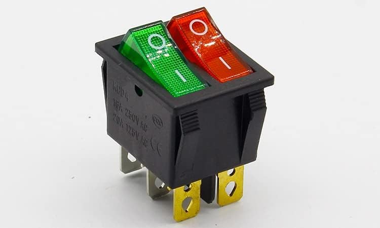 KCD2 dvostruki rocker prekidač 6 pin na mreži sa zelenim crvenim svjetlom 20a 125VAC