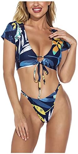 Tange bikini kupaći kostim za žene Push Up cvjetni & nbsp;štampana odjeća za plažu prednja kravata V vrat kupaći