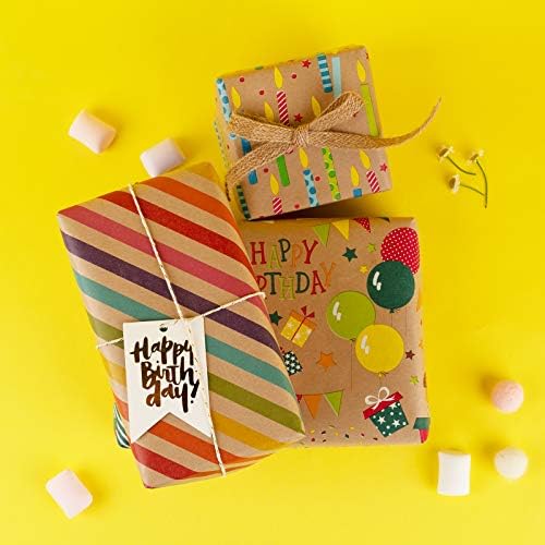 RUSPEPA papir za umotavanje Kraft papir - šareni dizajn rođendanskog omotača-4 rolne - 30 inča