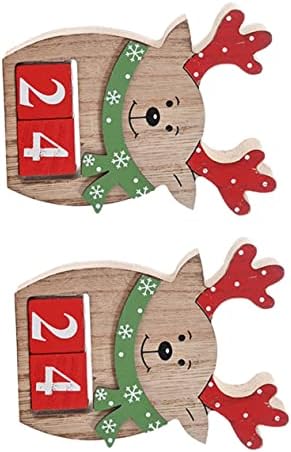 BESPORTBLE 2pcs Kalendarz Odliczania Kalendarz Drewniany Božić drveni Advent Kalendar Elk Decor Desktop